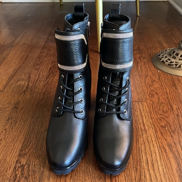 New Paige Daphne Black Leather Combat Military Style Boots Size 8.5 - Picture 7 of 12